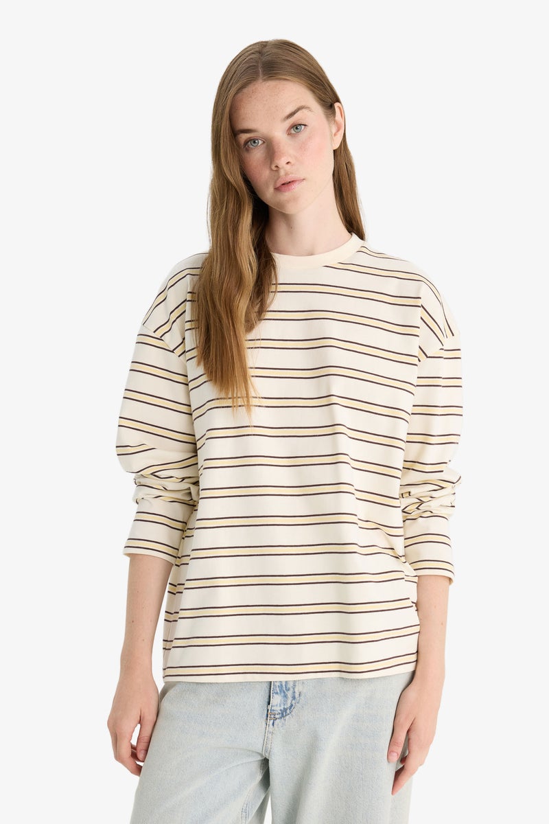 DeFacto Beige Woman Loose Fit Long Sleeve Sweatshirt Casual - Image 3